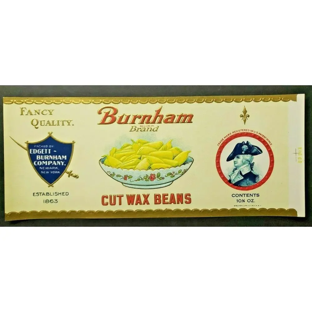 Vintage Burnham Brand Wax Beans‎ Edgett Burnham Co New York 1940s Can Label Z2